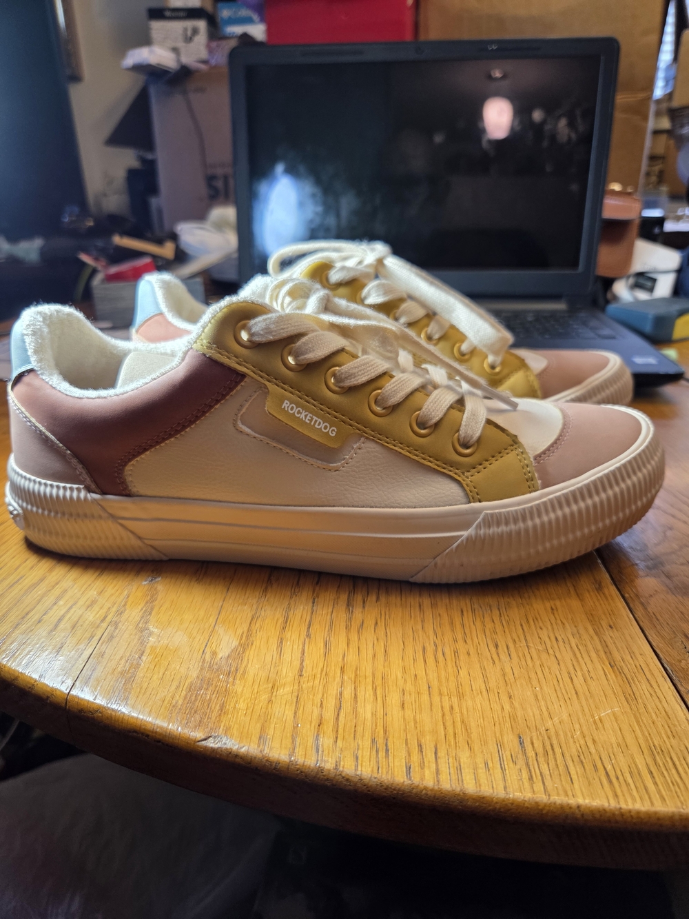 N.W.O.T  Women's Pastel Colorblock Low-Top Sneakers in Pink, Mustard & Brown .